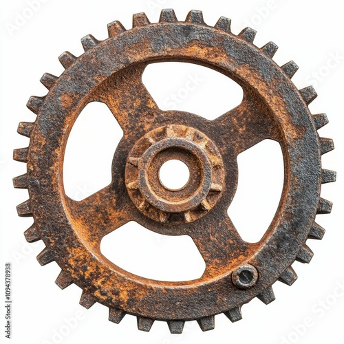 Rusty, large, metal gear, cogwheel.