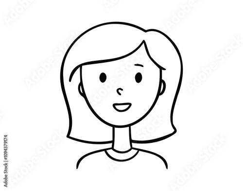 Cute girl line art avatar, hand drawn doodle logos of woman character. Social media girl avatar, simple icon. Isolated in white background.