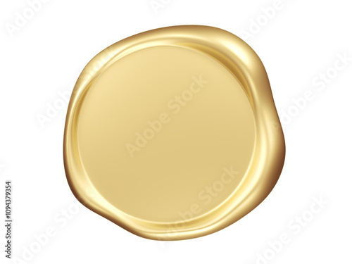 Golden wax seal. Isolated. Blank. 3d illustration.