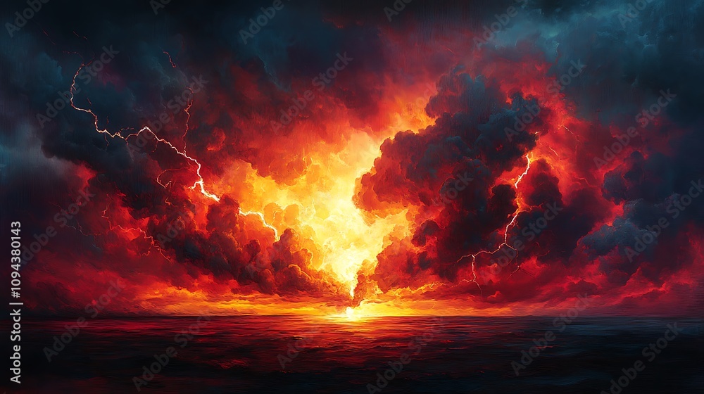 Stormy sunset over ocean dramatic landscape nature scene Stormy sunset over ocean dramatic landscape nature scene