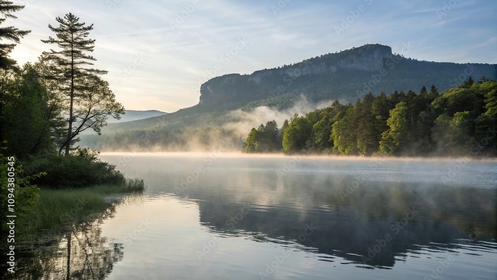 Early morning mist on the surface of Table Rock, mountain peak, natural wonder, fog Early morning mist on the surface of Table Rock, mountain peak, natural wonder, fog