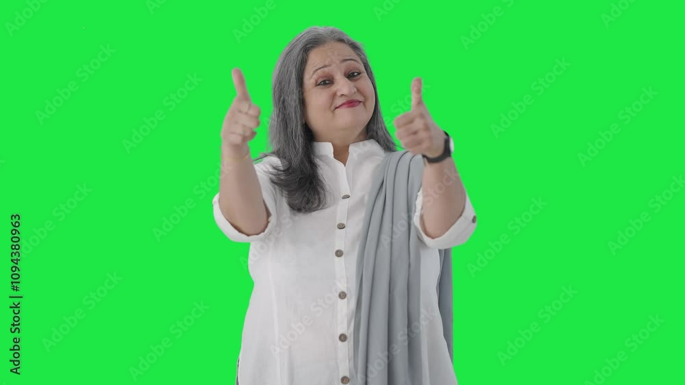 Happy Indian mother showing thumbs up Green screen Happy Indian mother showing thumbs up Green screen