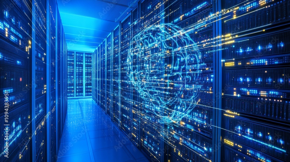 Ai data processing event data center digital visualization high-tech environment futuristic viewpoint innovation concept Ai data processing event data center digital visualization high-tech environment futuristic viewpoint innovation concept