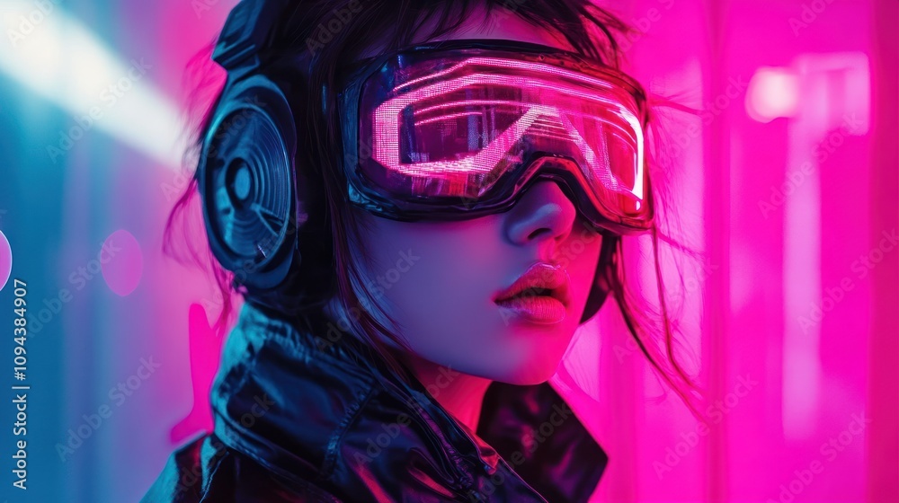 Anime style Girl face Cyborg cosplay in cyberpunk Synthwave technology background wallpaper AI generated image Anime style Girl face Cyborg cosplay in cyberpunk Synthwave technology background wallpaper AI generated image