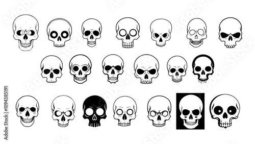 Wallpaper Mural silhouettes of skulls, set of skull black and white outline vector illustrations, skull tattoo illustrations, lots of skull vector silhouette illustrations Torontodigital.ca