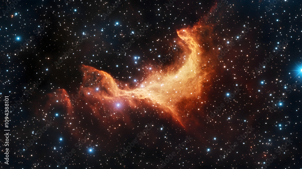 A cosmic close-up of a massive gas cloud birthing new stars in brilliant hues. A cosmic close-up of a massive gas cloud birthing new stars in brilliant hues.