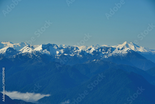 panorama view from Osorno Vulcan to Puntiagudo peak winter snow clear sky ski