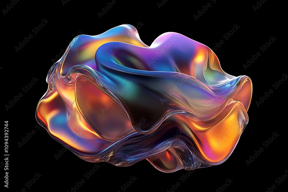 Obraz premium Abstract iridescent shape, dark background design, 3d render