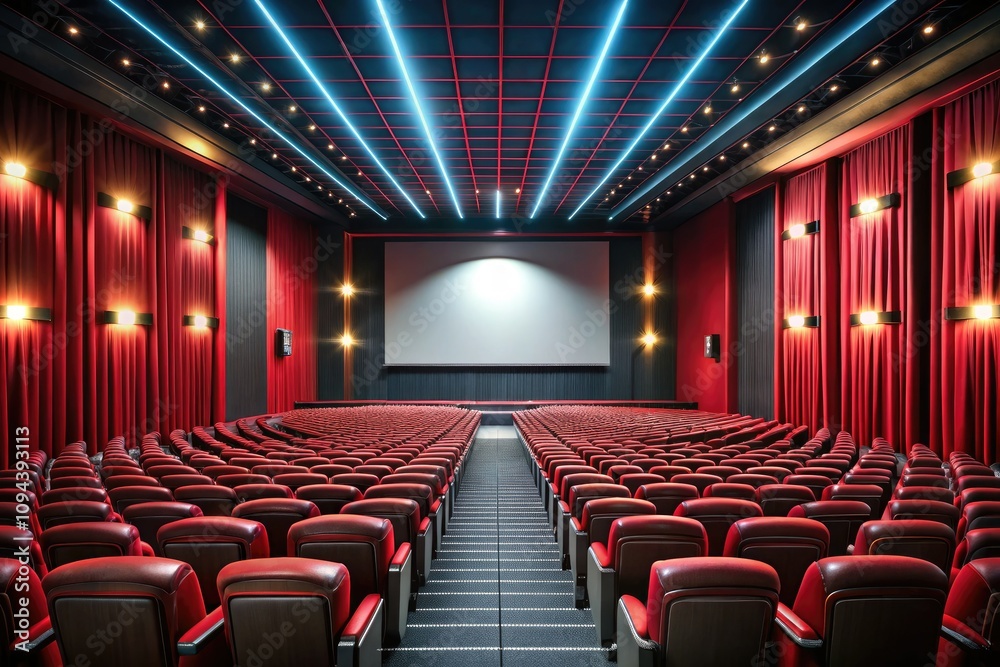 Fototapeta premium AI Generated Cinema Premiere, Dark Auditorium, White Screen