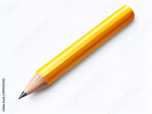 A yellow pencil with a gray eraser and a sharpened point lies on a white background.