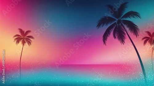 GENERATE AI, A vibrant tropical-inspired gradient background featuring a blend of teal, aqua blue, and neon pink, with soft bokeh light effects.