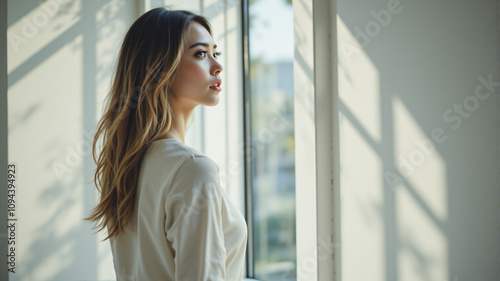 Young Professional Woman in Minimalist Office with Soft Light and Elongated Shadows Free Download Young Professional Woman in Minimalist Office with Soft Light and Elongated Shadows - GFXLoad