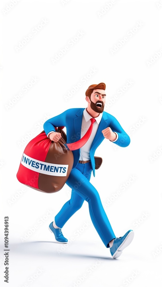 A 3D businessman pulling a heavy bag labeled A 3D businessman pulling a heavy bag labeled