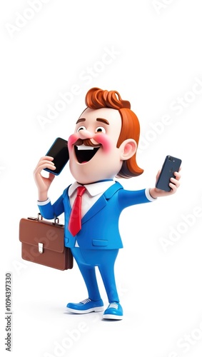 3d Businessman Talking on a Smartphone