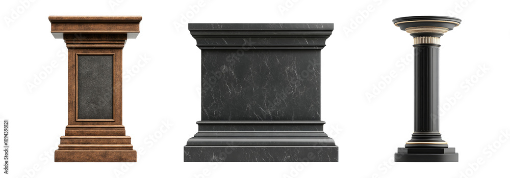 Three Unique Decorative Columns on Transparent Background Three Unique Decorative Columns on Transparent Background