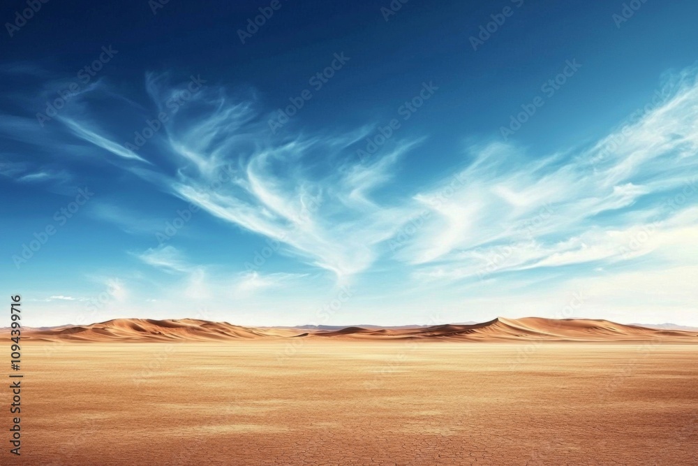 Vast Brown Desert: Stunning Arid Landscape with Mountains and Blue Sky - Perfect for Travel Inspiration