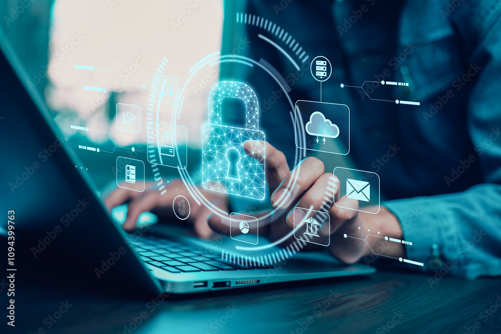 © Bussarin - Cloud technology concept Global network of metaverse systems concept, Man hand touch data with internet cloud technology and File Transfer backup copy,Global business  Internet for Telecommunication