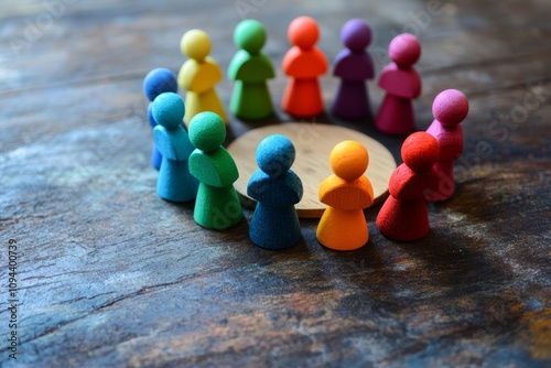 DEI, Diversity equity and inclusion concept. People figures in the circle. Team work, diverse culture photo