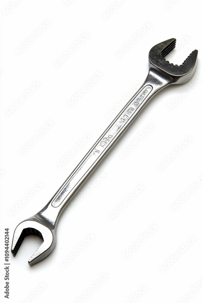 Silver adjustable wrench on white background. Silver adjustable wrench on white background.