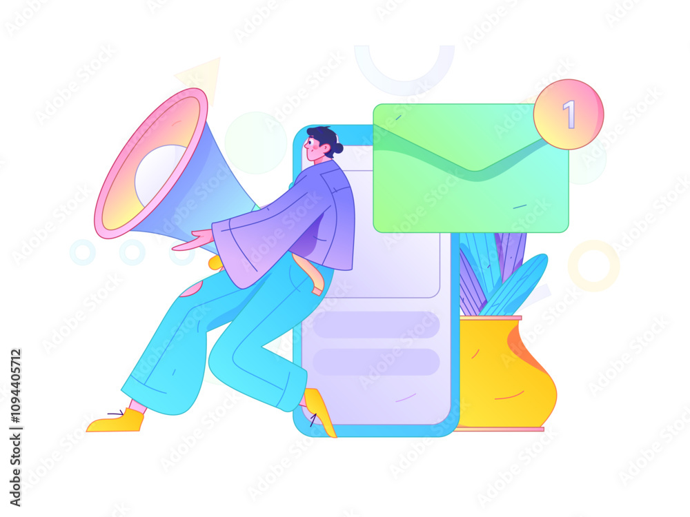 Obraz premium Notification announcement vector creative flat hand drawn illustration 
