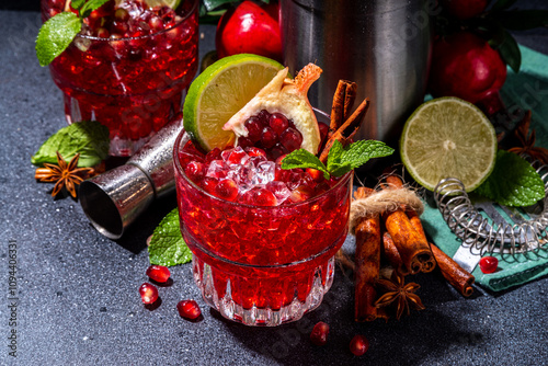 Spicy autumn pomegranate cocktail photo