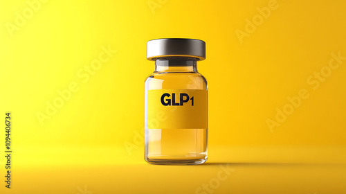 A glp-1 vial on a vibrant yellow background. photo