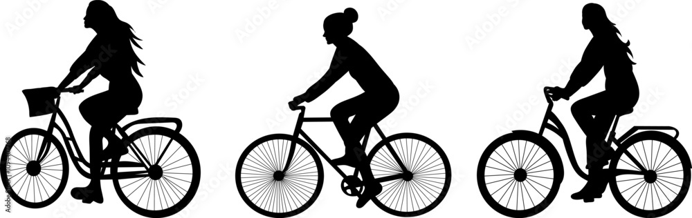 Fototapeta premium women riding bicycles black silhouette vector