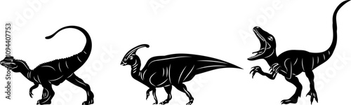 dinosaurs walking black silhouette vector