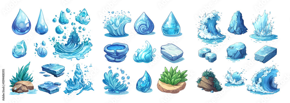 Water Elements in Various Styles for Design Use Water Elements in Various Styles for Design Use