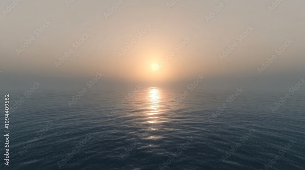 Obraz premium tranquil sunrise over calm ocean symbolizes new beginnings and peace. soft hues of dawn reflect beautifully on water surface, creating serene atmosphere