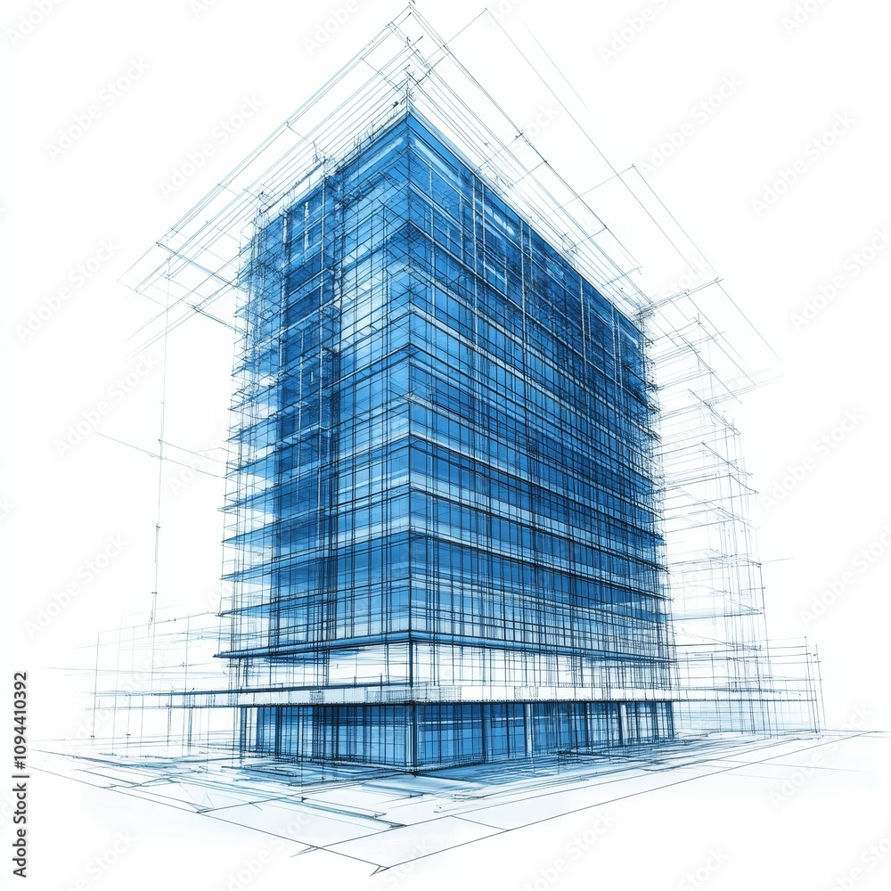 Blueprint of modern glass skyscraper design. Blueprint of modern glass skyscraper design.