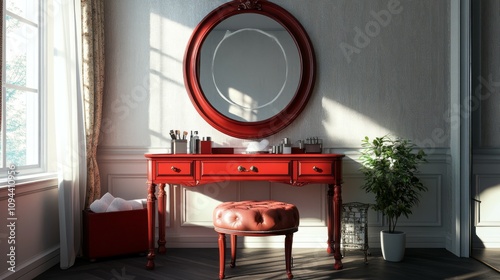 bricks red dressing table with interior design  photo