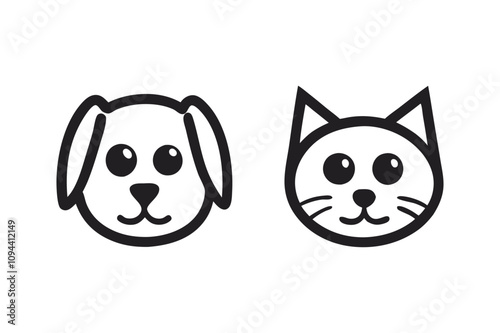 Dog and cat face line art logo vector illustration.