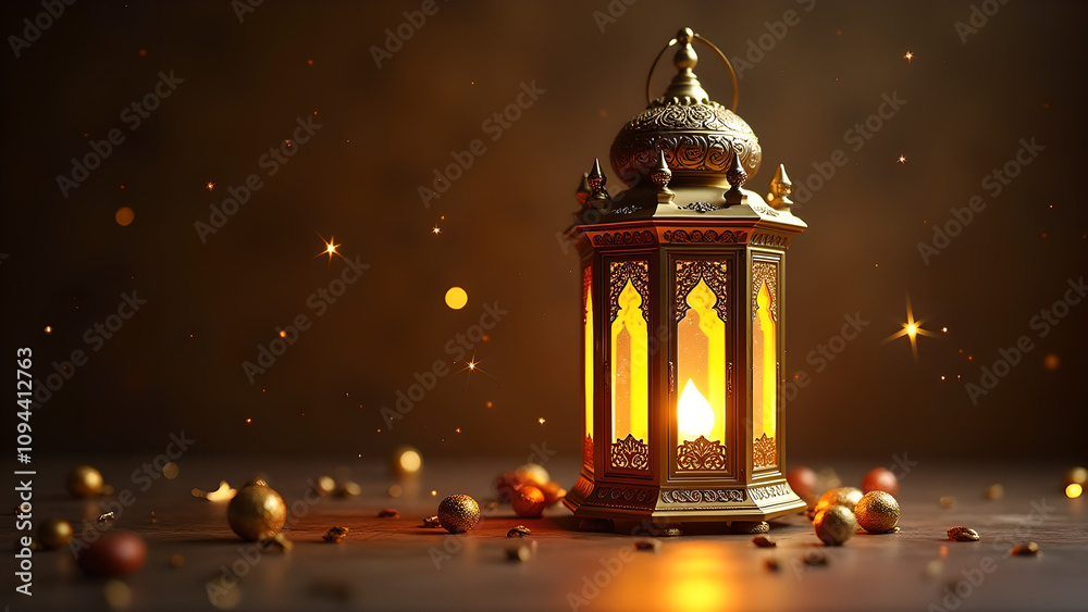 Ornate Ramadan Lantern with Festive Decorations. Concept of celebration, spirituality, and tradition. Ornate Ramadan Lantern with Festive Decorations. Concept of celebration, spirituality, and tradition.