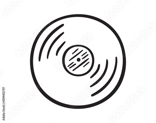 Vinyl gramophone record doodle hand drawn icon. Vinyl gramophone record single element for design, symbol, music. Clipart drawing 