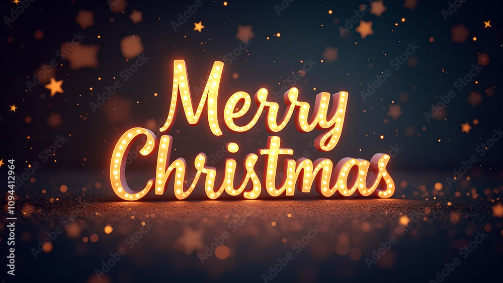 Merry Christmas text with glowing lights. Festive holiday concept. Merry Christmas text with glowing lights. Festive holiday concept.