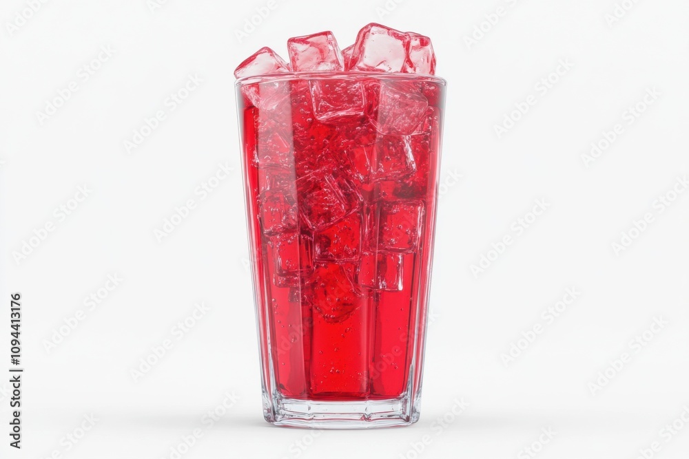 glass of red cola with ice on white glass of red cola with ice on white