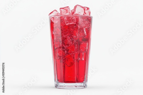 glass of red cola with ice on white