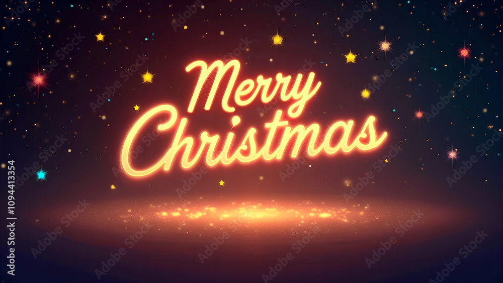 Merry Christmas Neon Sign with Sparkling Lights. Festive Holiday Background. Merry Christmas Neon Sign with Sparkling Lights. Festive Holiday Background.