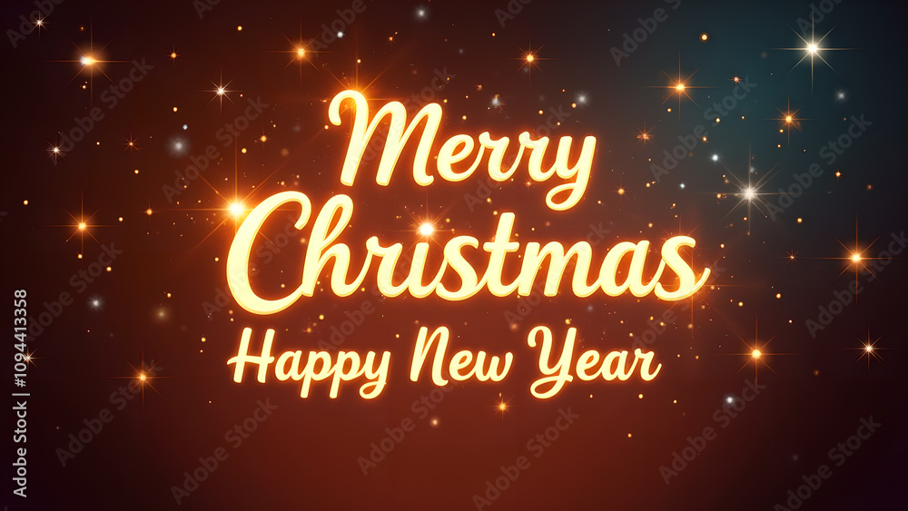 Merry Christmas and Happy New Year greeting with golden lights. Festive winter holiday design. Merry Christmas and Happy New Year greeting with golden lights. Festive winter holiday design.