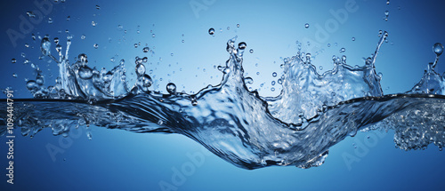 Water splash, clear, inorganic, transparent, and tasteless, dynamic fluid motion. photo