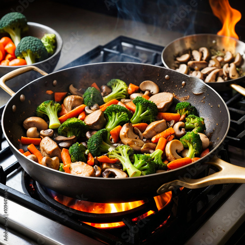healthy cooking wok in a kitchen
