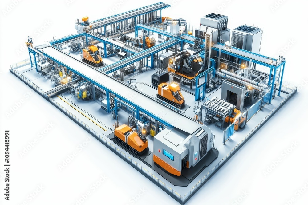 Automated factory, robotic assembly line, efficient production. Automated factory, robotic assembly line, efficient production.