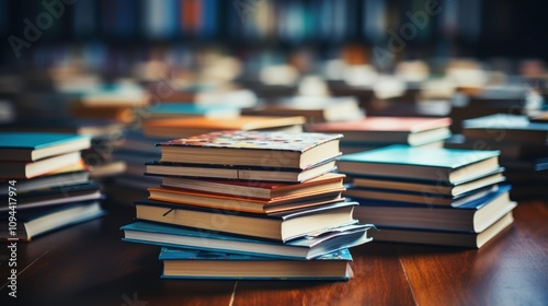 Stacked Books on a Table with Light Background