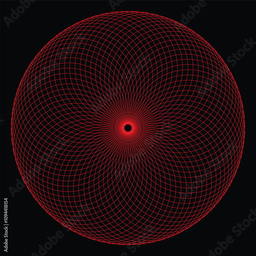 Intricate geometric sphere with color grid pattern.