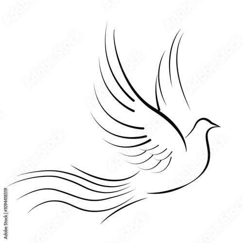 Dove are flying isolated on a white background.