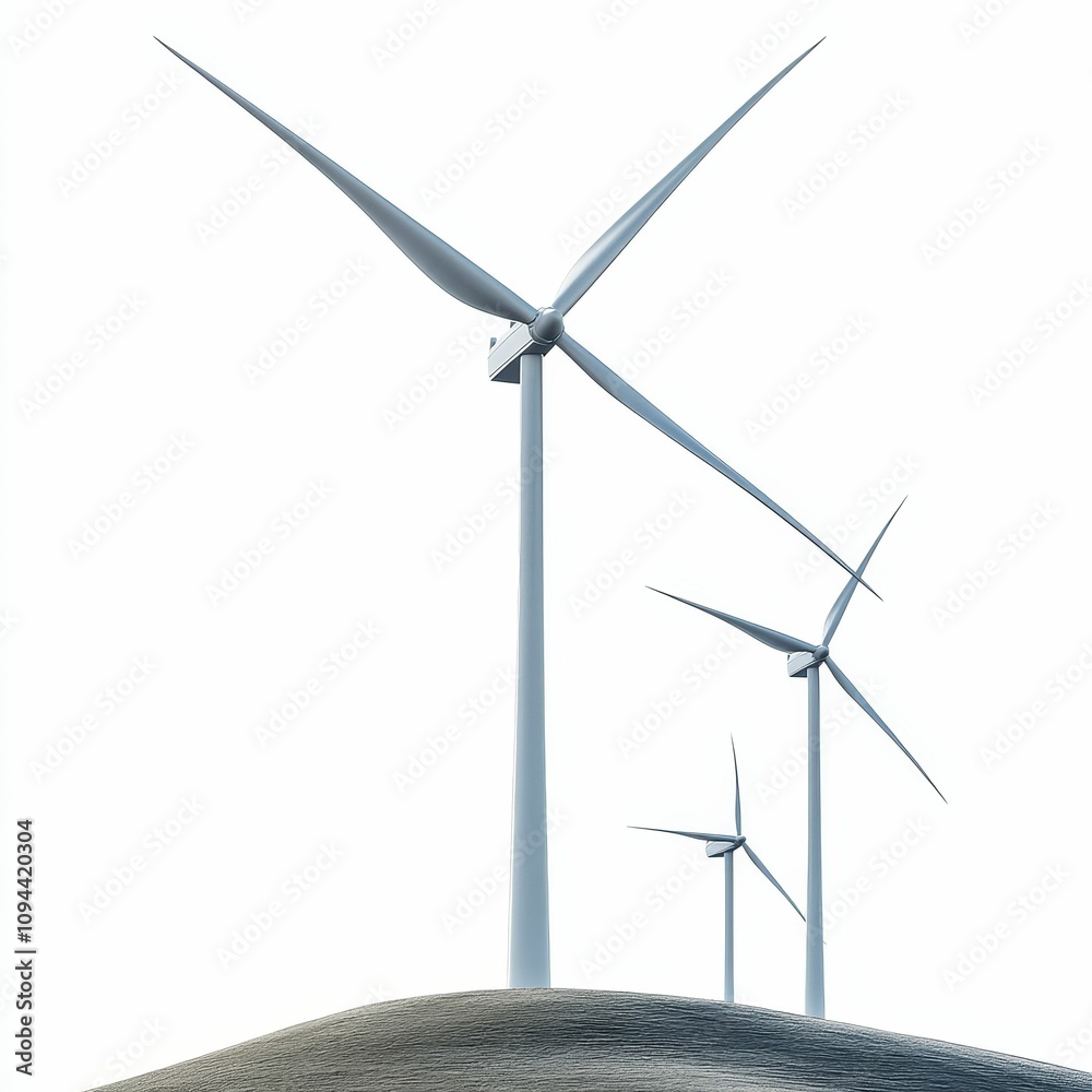 Three wind turbines atop a hill. Three wind turbines atop a hill.