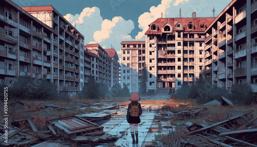 abandoned city in the evening. 