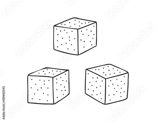 Outline hand drawn sugar cubes. Doodle sugar cubes sweet lump.