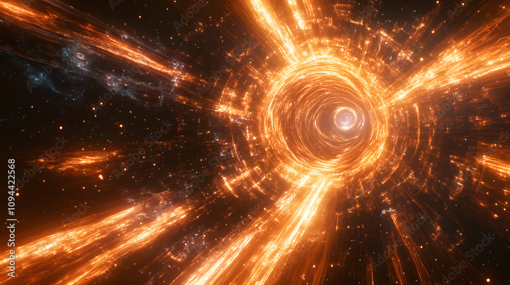 Fototapeta premium A wormhole visualized as a glowing vortex connecting points in spacetime.